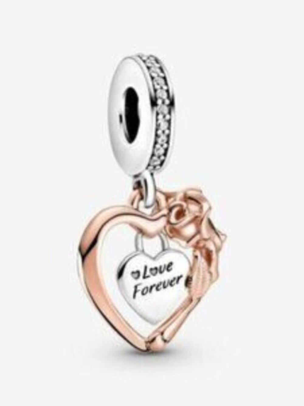 Pandora Heart & Rose Flower Dangle Charm